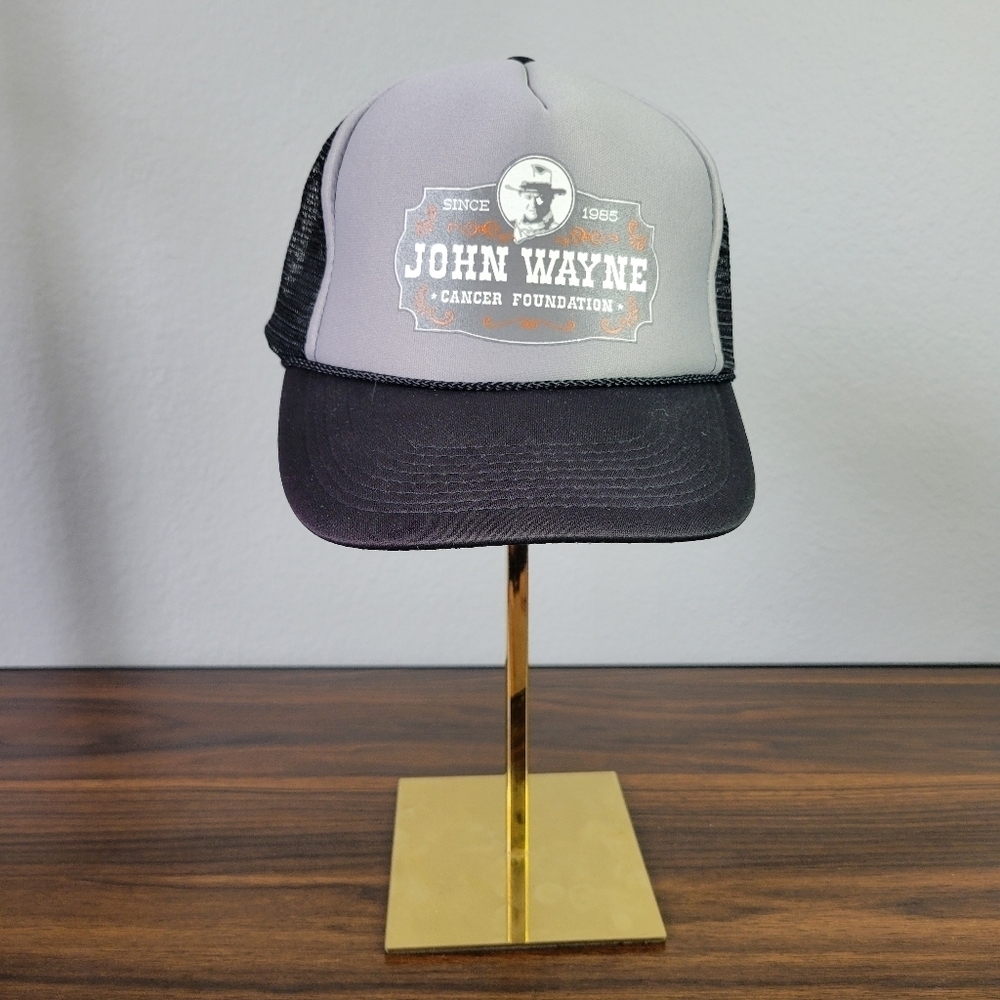 JOHN WAYNE CANCER FOUNDATION // grey & black trucker style hat